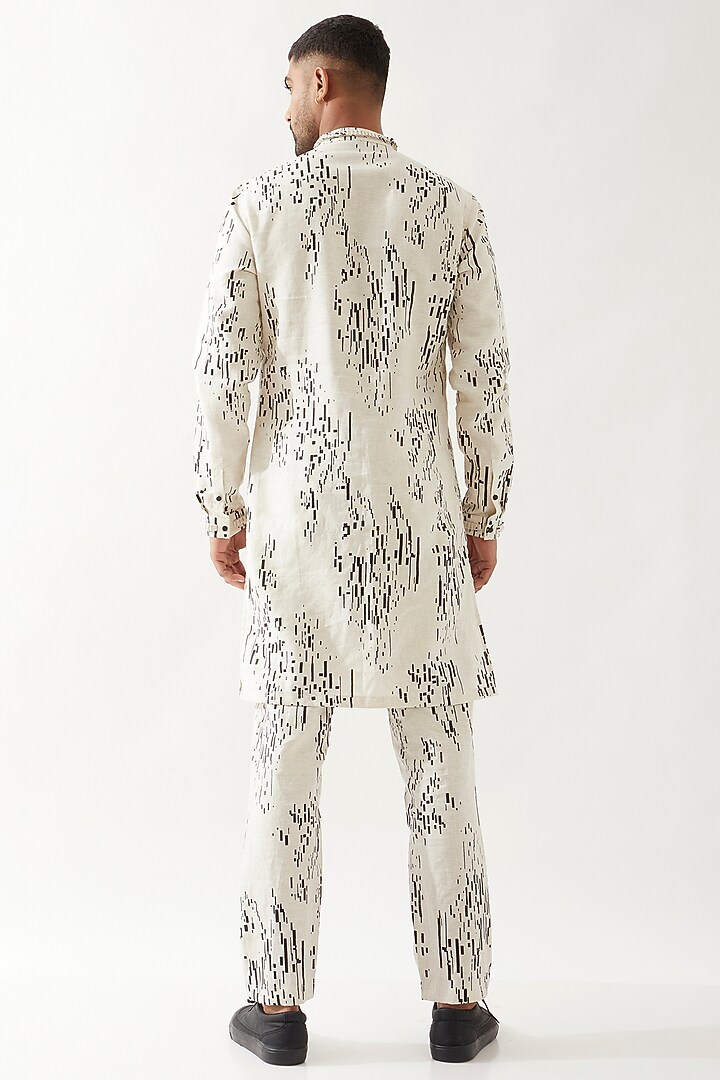 Ivory Linen Printed Kurta Set by Son Of A Noble SNOB Men at Pernia's Pop Up Shop