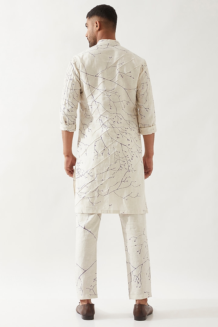 Ivory Linen Printed Textured Kurta Set by Son Of A Noble SNOB Men at Pernia's Pop Up Shop