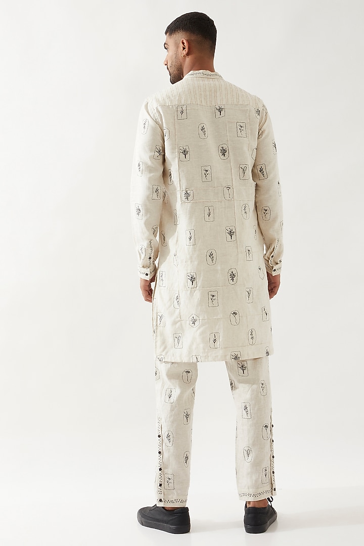 Ivory Linen Printed Kurta Set by Son Of A Noble SNOB Men at Pernia's Pop Up Shop