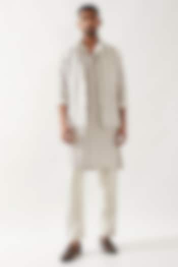 Ivory Linen Printed Layered Bundi Jacket Set by Son Of A Noble SNOB Men at Pernia's Pop Up Shop