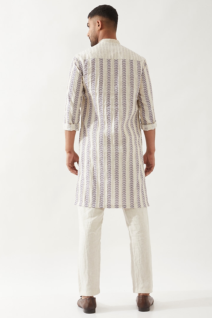 Ivory Linen Printed Kurta Set by Son Of A Noble SNOB Men at Pernia's Pop Up Shop