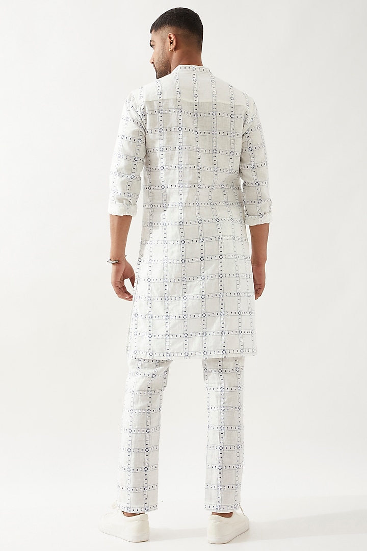 White Linen Printed Kurta Set by Son Of A Noble SNOB Men at Pernia's Pop Up Shop