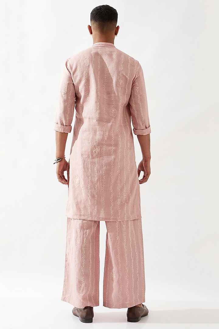 Pink Linen Printed Kurta Set by Son Of A Noble SNOB Men at Pernia's Pop Up Shop