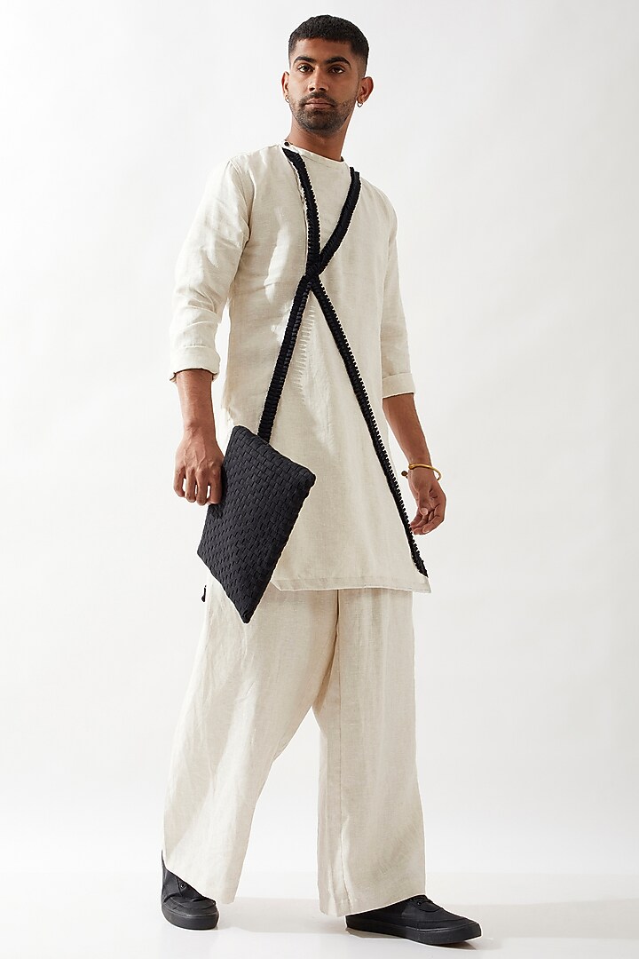 Ivory Linen Caterpillar Textured Kurta Set by Son Of A Noble SNOB Men at Pernia's Pop Up Shop