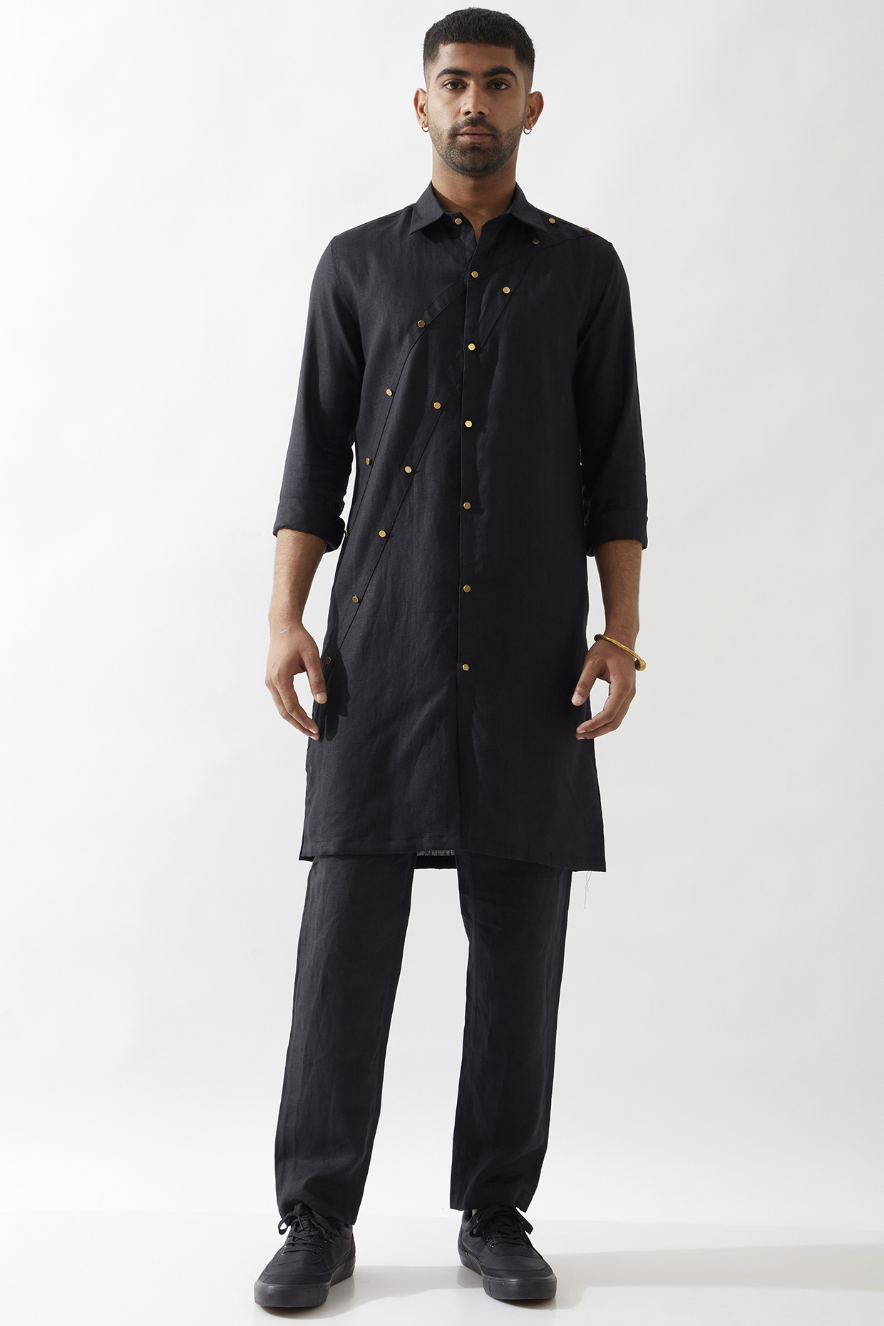 Black Linen Kurta Set by Son Of A Noble SNOB Men