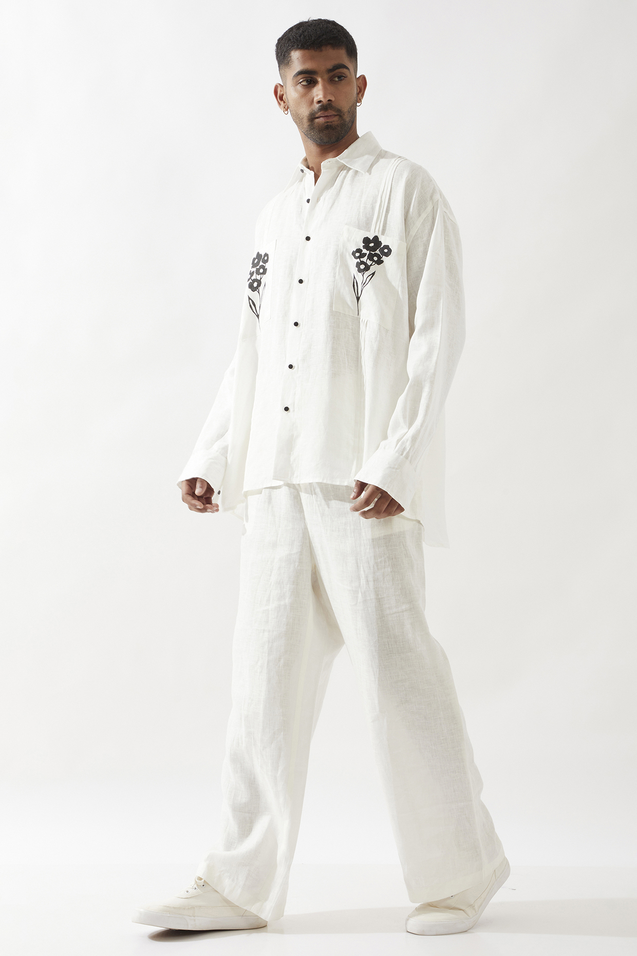 White Linen Printed Shirt by Son Of A Noble SNOB Men