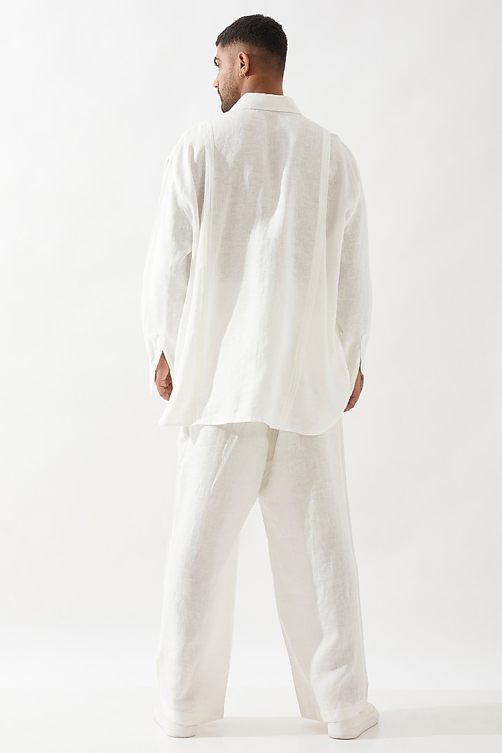 White Linen Printed Party Wear Shirt by Son Of A Noble SNOB Men at Pernia's Pop Up Shop