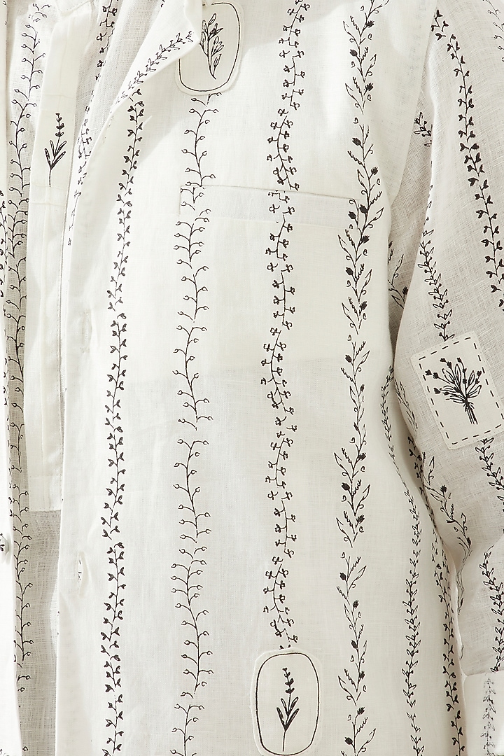 White Linen Printed Bundi Jacket by Son Of A Noble SNOB Men at Pernia's Pop Up Shop