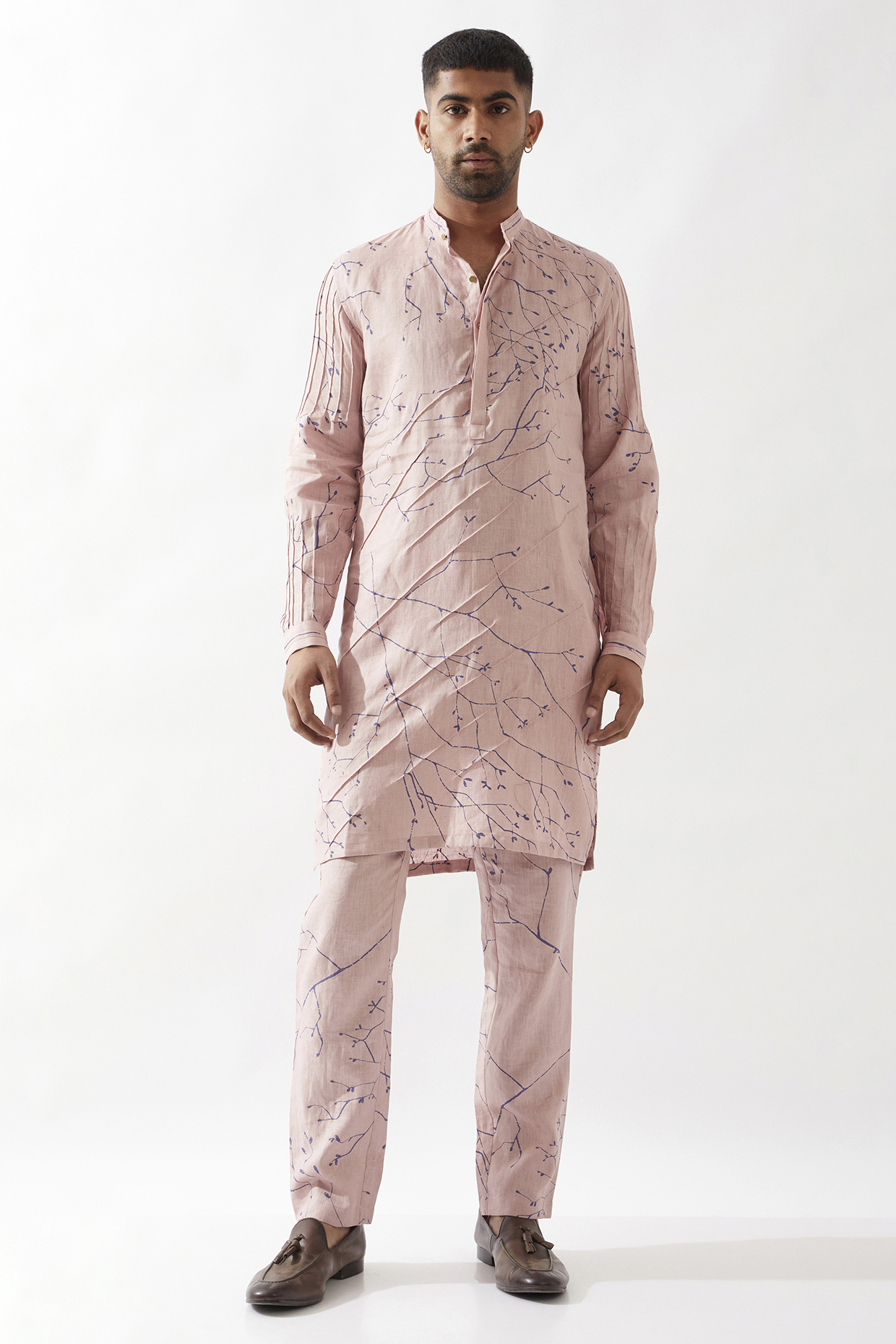 Pink Linen Applique Textured Kurta by Son Of A Noble SNOB Men