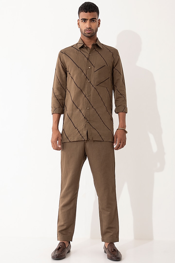 Brown Linen Printed Shirt by Son Of A Noble SNOB Men