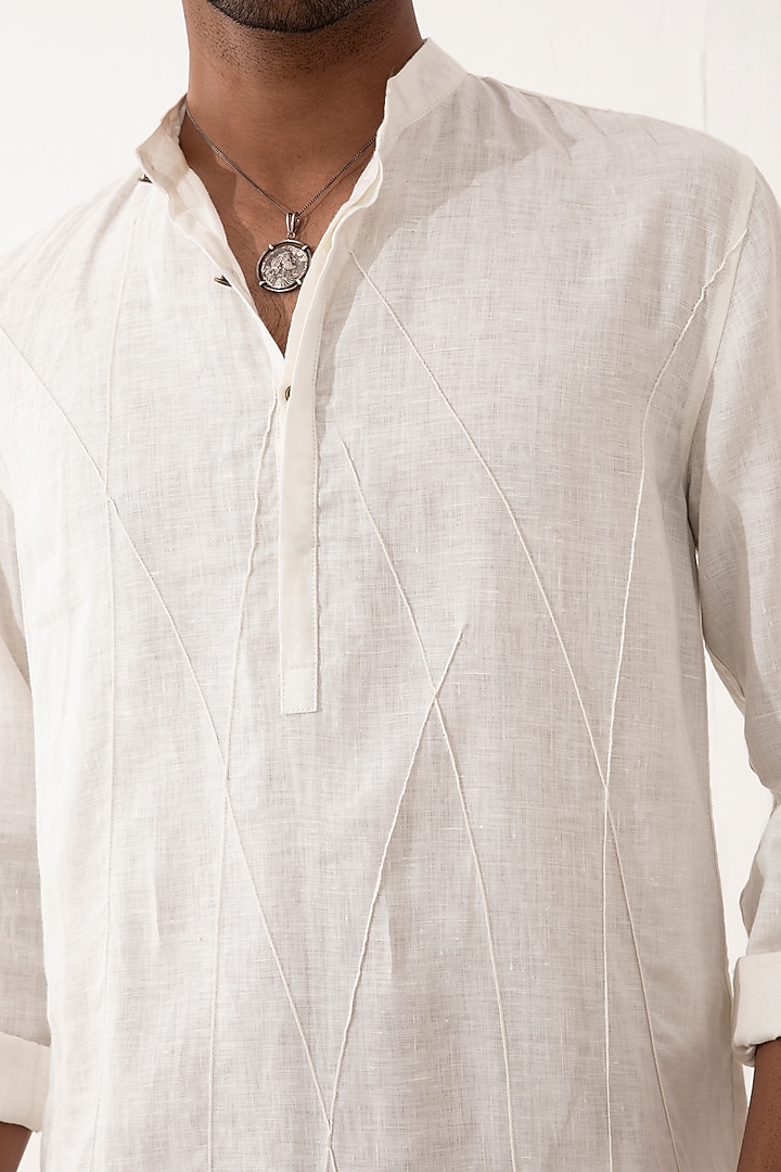 White Linen Printed Kurta Set by Son Of A Noble SNOB Men at Pernia's Pop Up Shop