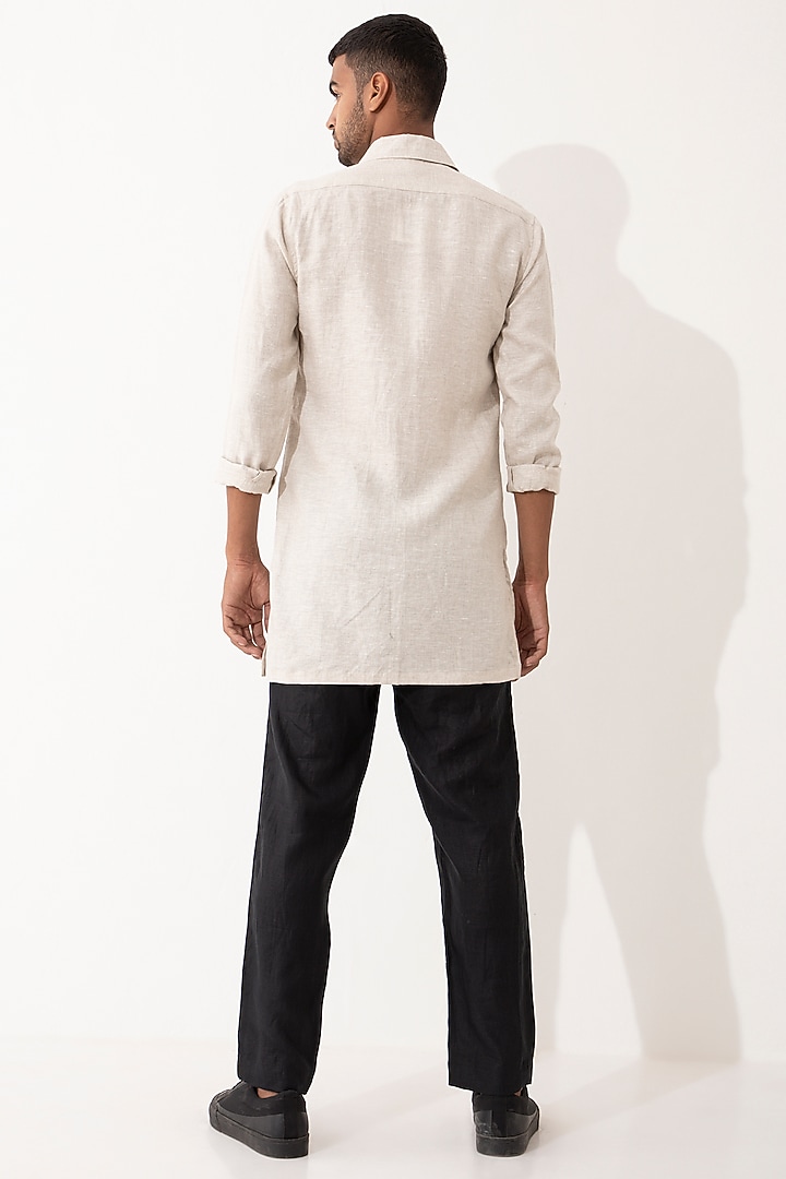 Ivory & Black Linen Color-Blocked Co-Ord Set by Son Of A Noble SNOB Men at Pernia's Pop Up Shop