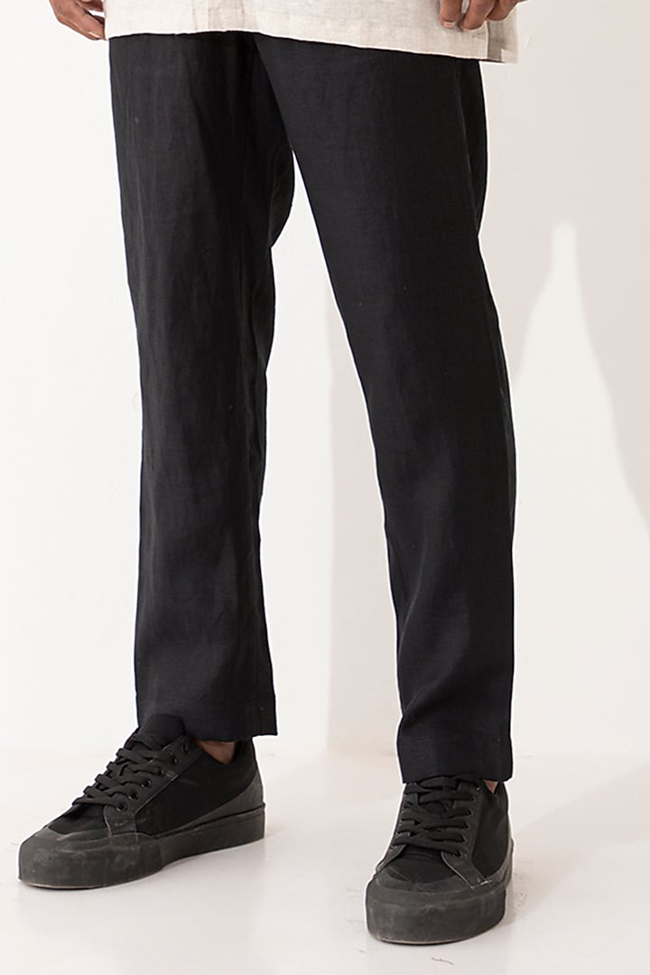 Ivory & Black Linen Color-Blocked Co-Ord Set by Son Of A Noble SNOB Men at Pernia's Pop Up Shop