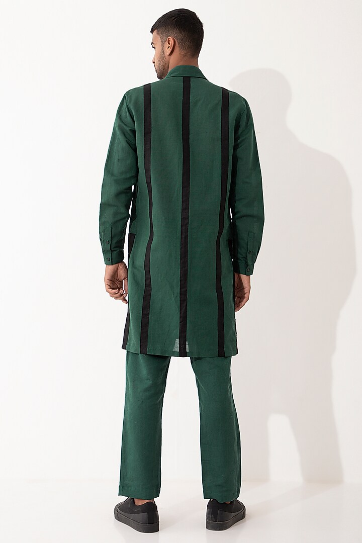Green Linen Applique Kurta Set by Son Of A Noble SNOB Men at Pernia's Pop Up Shop
