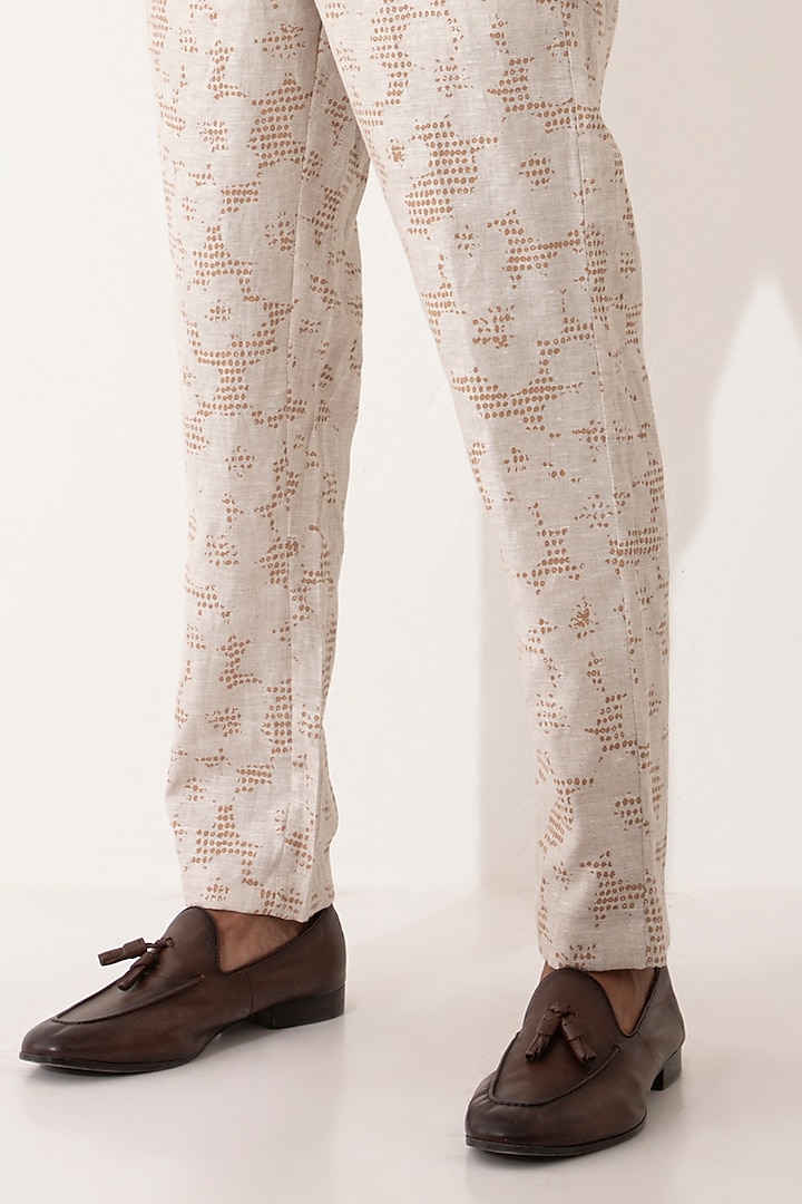 Ivory Linen Printed Co-Ord Set by Son Of A Noble SNOB Men at Pernia's Pop Up Shop