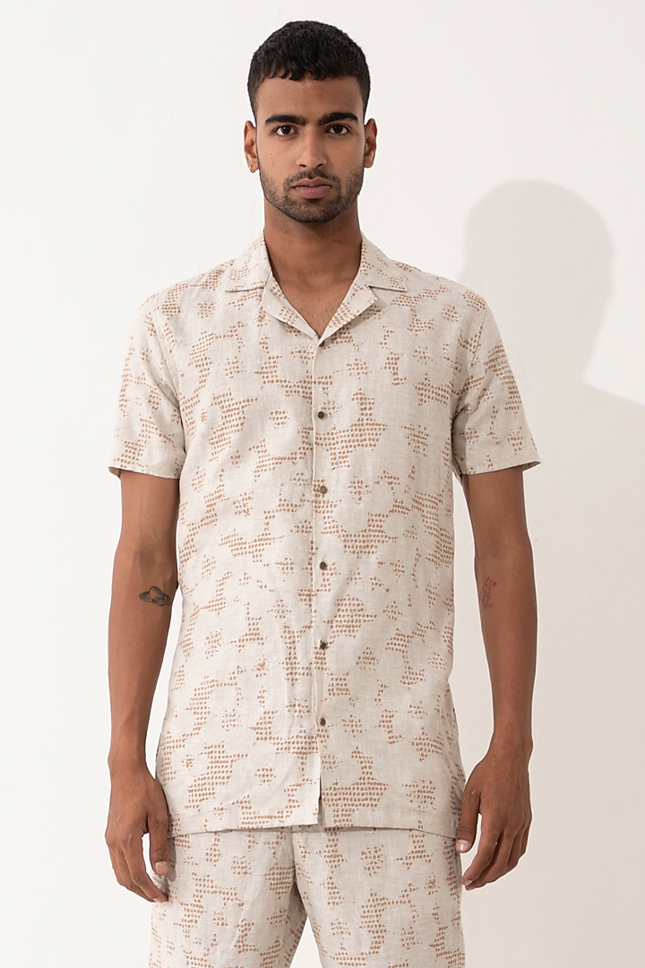 Ivory Linen Printed Co-Ord Set by Son Of A Noble SNOB Men at Pernia's Pop Up Shop