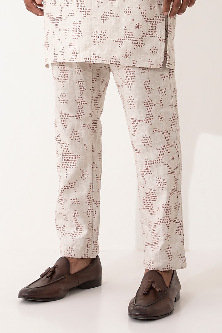 Ivory Linen Printed Kurta Set by Son Of A Noble SNOB Men at Pernia's Pop Up Shop