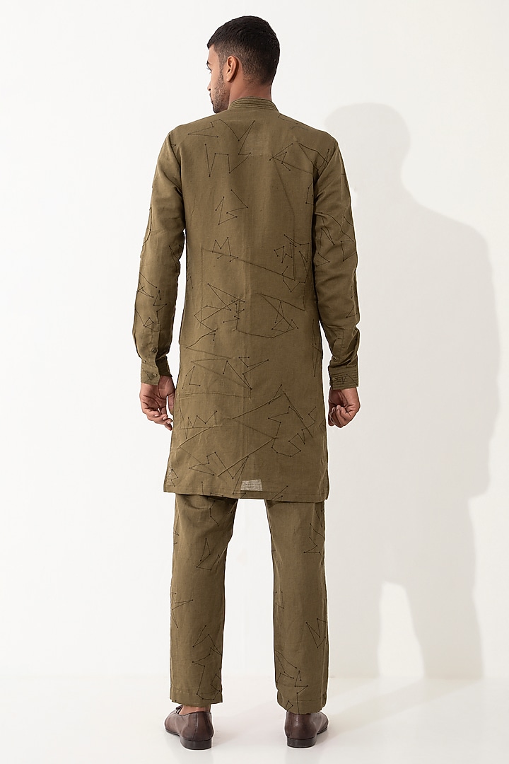 Brown Linen Printed Kurta Set by Son Of A Noble SNOB Men at Pernia's Pop Up Shop