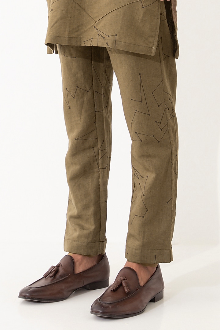 Brown Linen Printed Kurta Set by Son Of A Noble SNOB Men at Pernia's Pop Up Shop