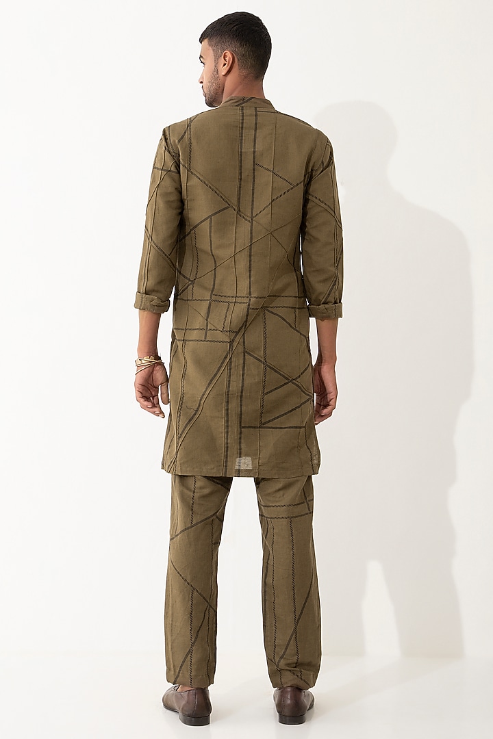 Brown Linen Printed Kurta Set by Son Of A Noble SNOB Men at Pernia's Pop Up Shop
