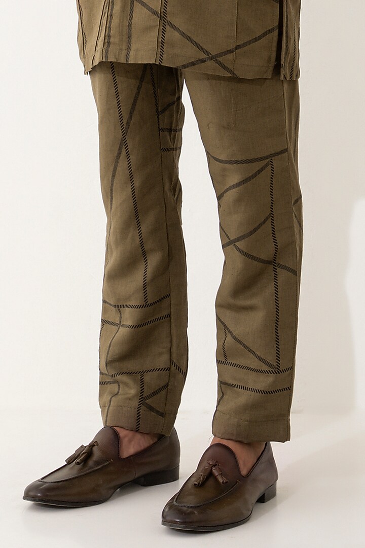 Brown Linen Printed Kurta Set by Son Of A Noble SNOB Men at Pernia's Pop Up Shop
