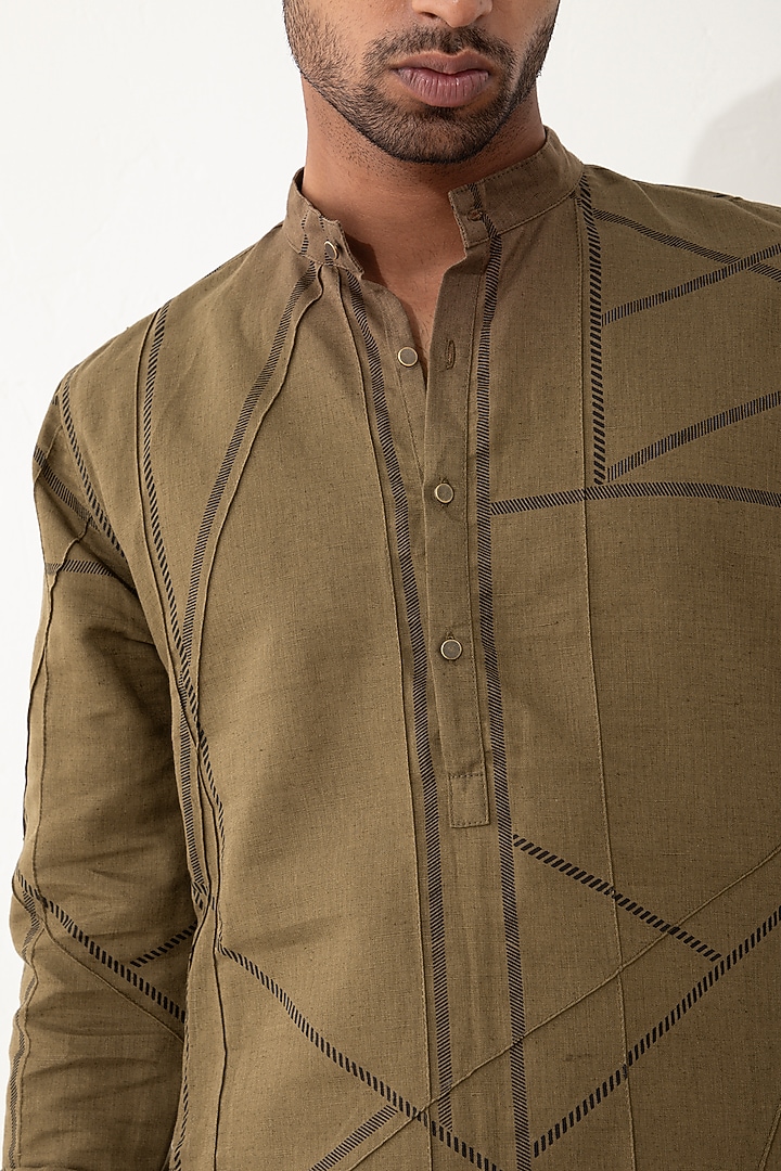 Brown Linen Printed Kurta Set by Son Of A Noble SNOB Men at Pernia's Pop Up Shop