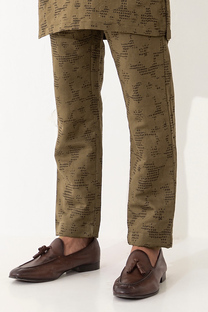 Brown Linen Printed Kurta Set by Son Of A Noble SNOB Men at Pernia's Pop Up Shop