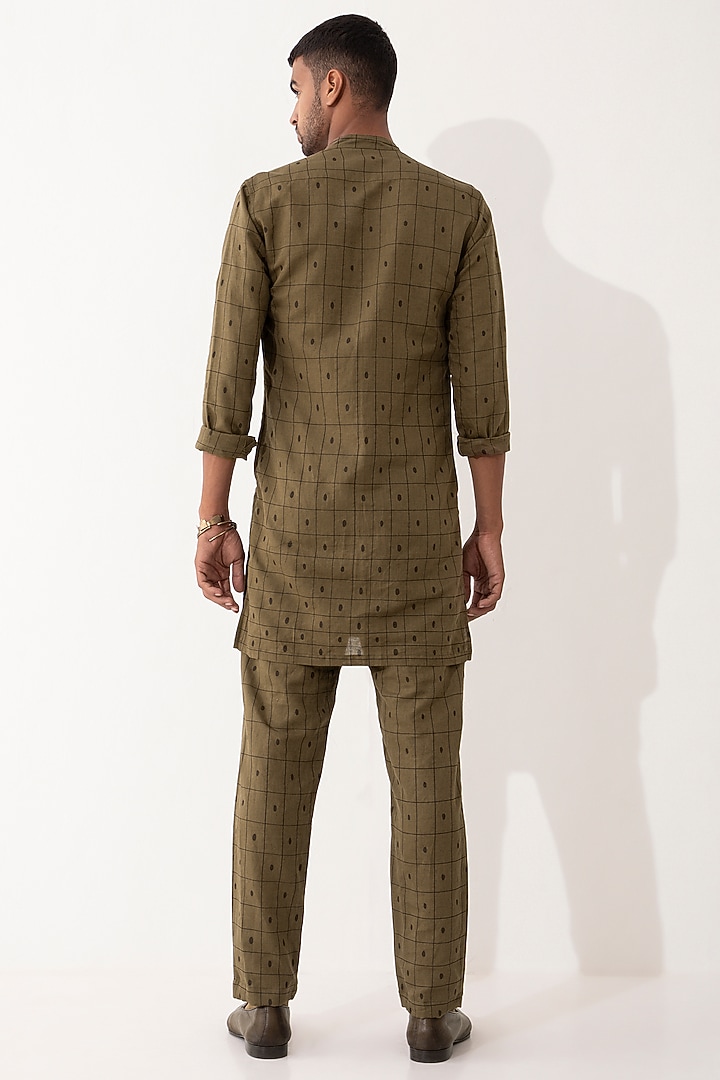 Brown Linen Printed Kurta Set by Son Of A Noble SNOB Men at Pernia's Pop Up Shop