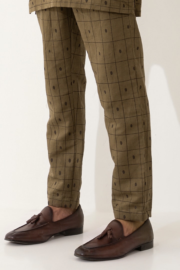 Brown Linen Printed Kurta Set by Son Of A Noble SNOB Men at Pernia's Pop Up Shop