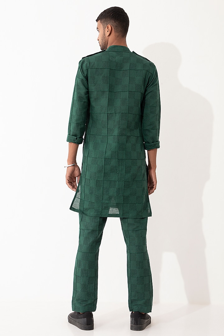 Green Linen Printed Kurta Set by Son Of A Noble SNOB Men at Pernia's Pop Up Shop