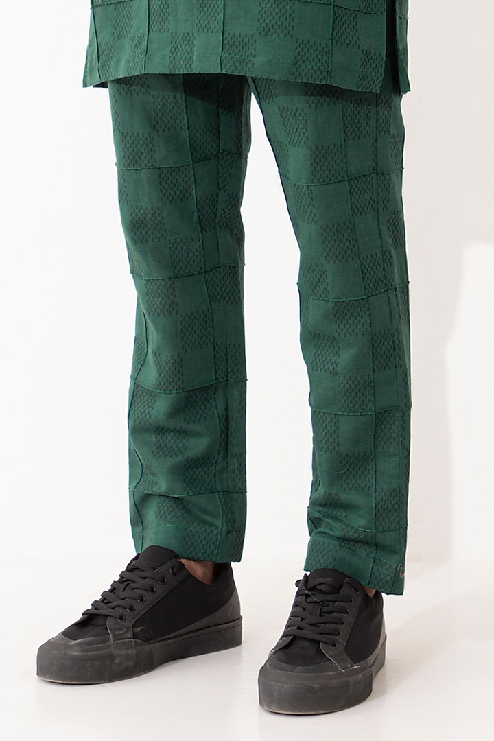 Green Linen Printed Kurta Set by Son Of A Noble SNOB Men at Pernia's Pop Up Shop