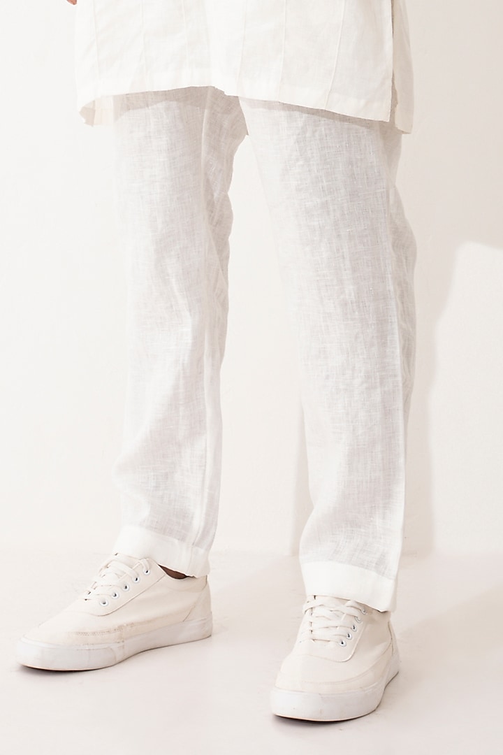 White Linen Printed Bundi Jacket Set by Son Of A Noble SNOB Men at Pernia's Pop Up Shop