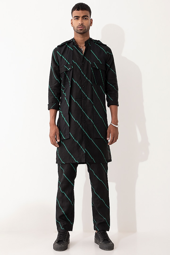 Black Linen Bundi Jacket Set by Son Of A Noble SNOB Men at Pernia's Pop Up Shop