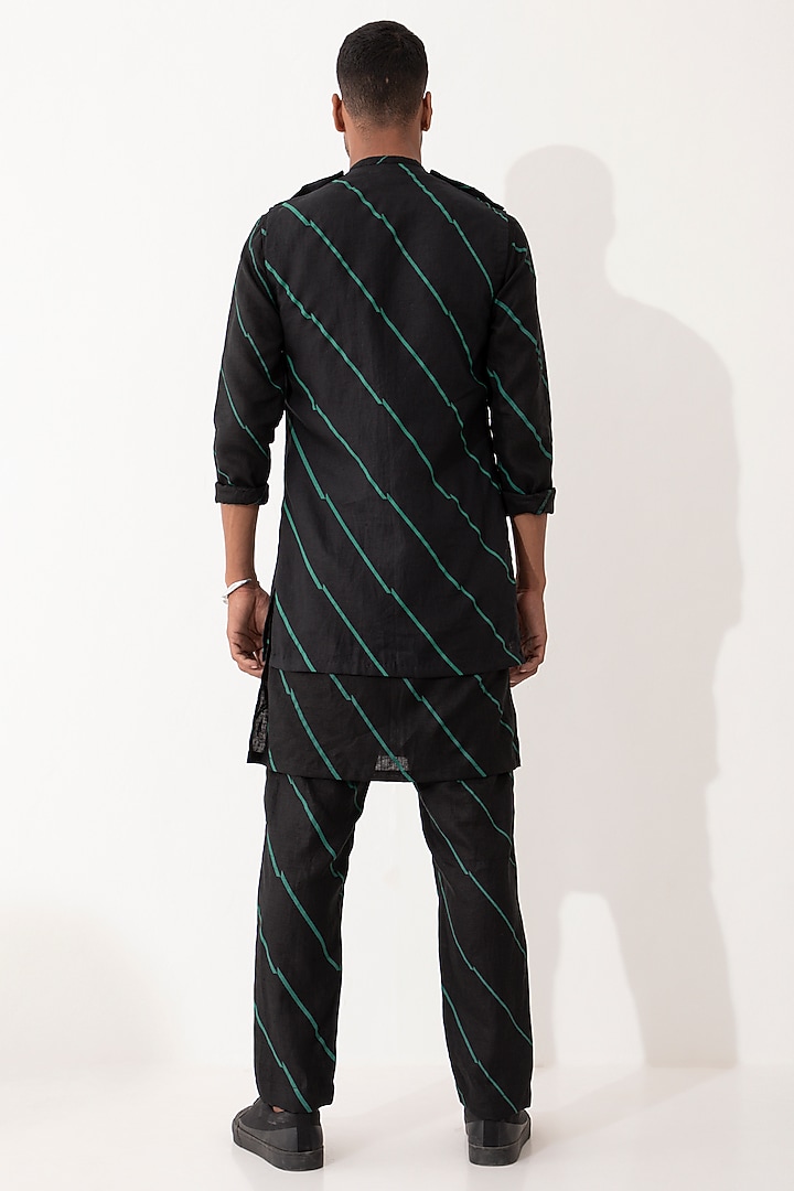 Black Linen Bundi Jacket Set by Son Of A Noble SNOB Men at Pernia's Pop Up Shop