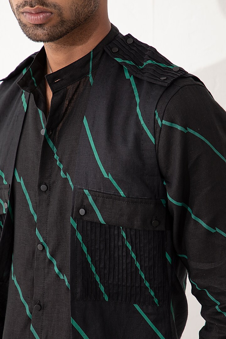 Black Linen Bundi Jacket Set by Son Of A Noble SNOB Men at Pernia's Pop Up Shop