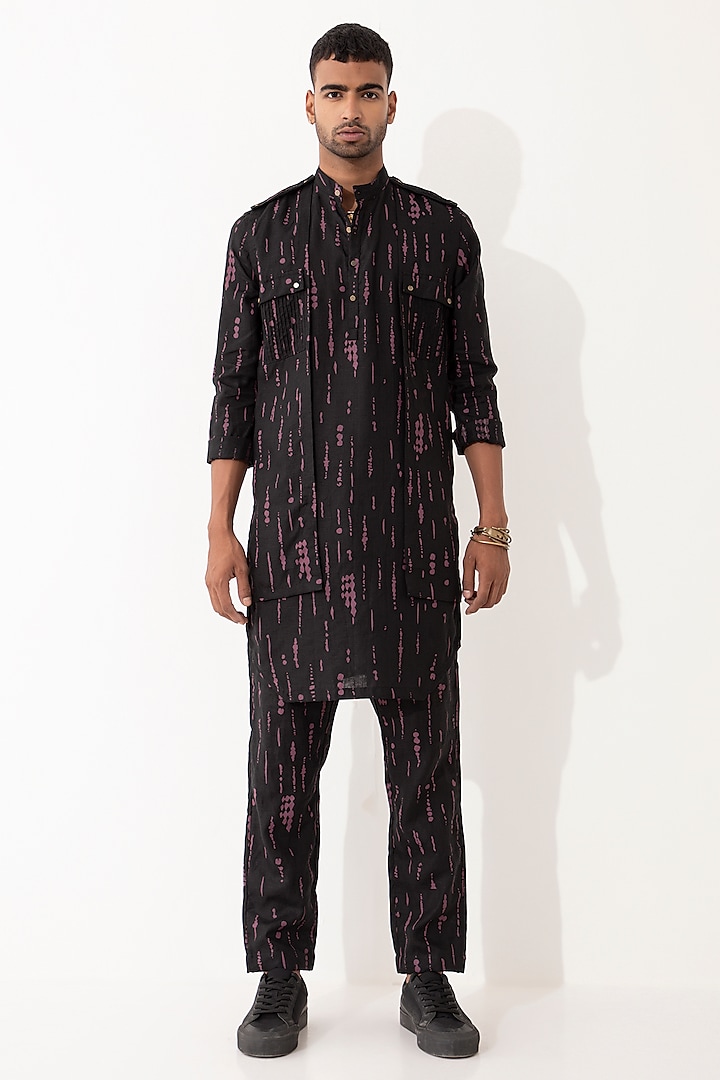 Black Linen Bundi Jacket Set by Son Of A Noble SNOB Men at Pernia's Pop Up Shop