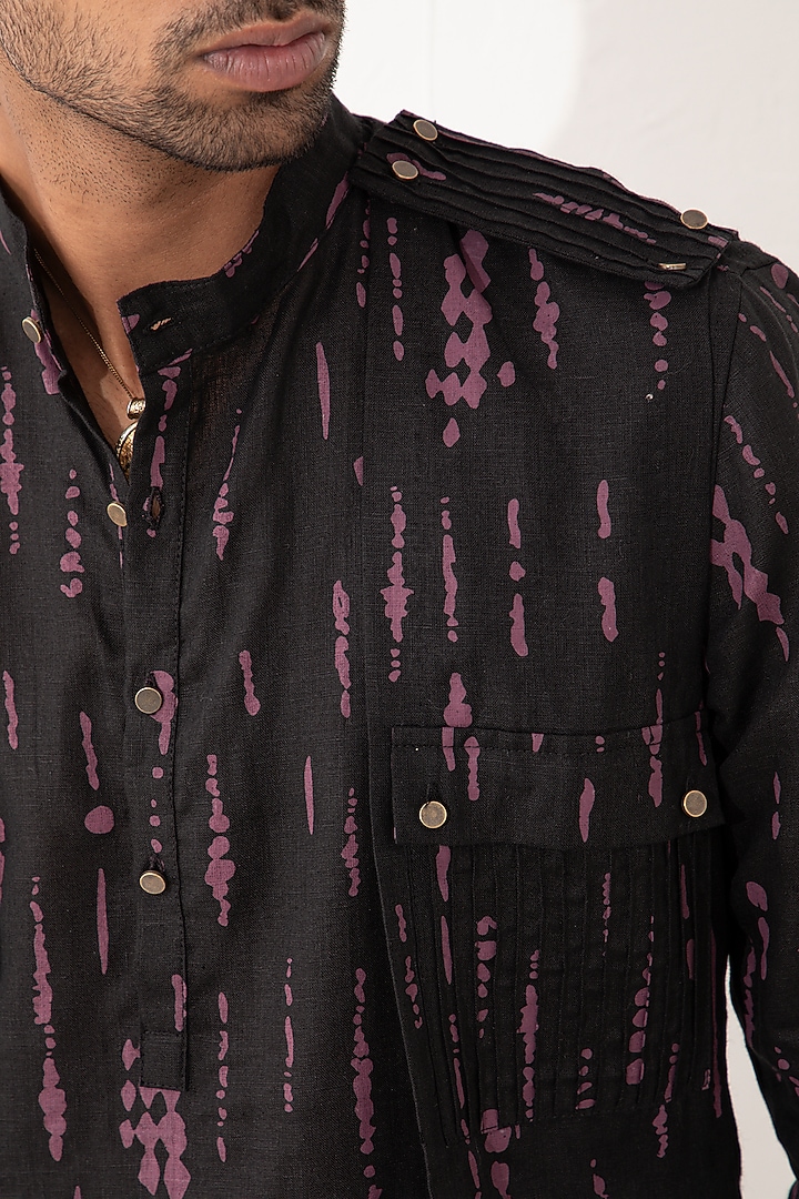 Black Linen Bundi Jacket Set by Son Of A Noble SNOB Men at Pernia's Pop Up Shop