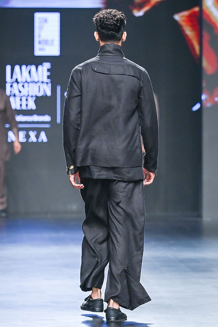 Black Linen Asymmetric Shacket Set by Son Of A Noble SNOB Men at Pernia's Pop Up Shop