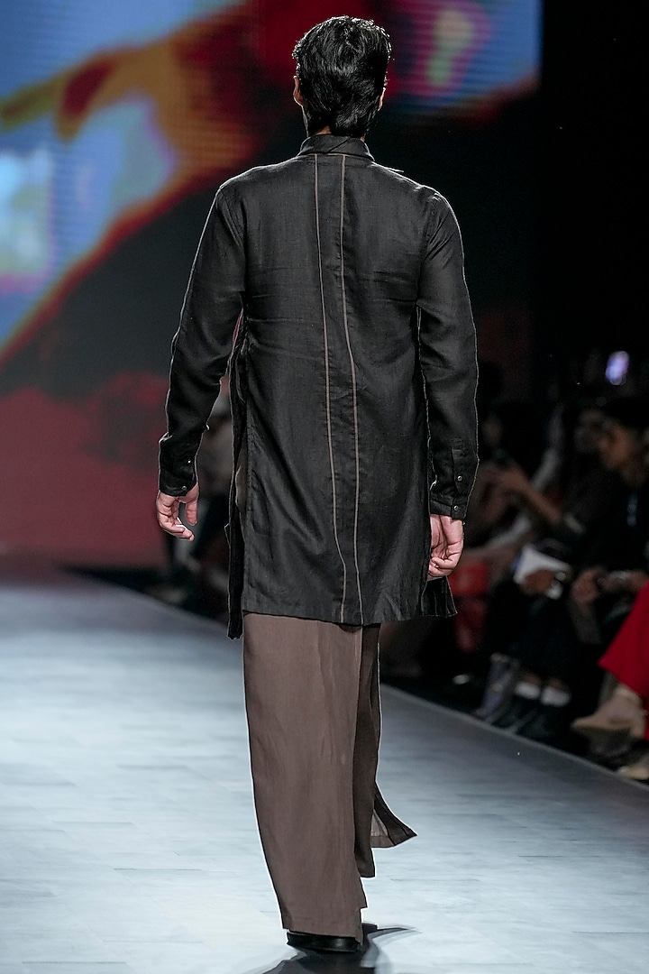 Black Linen Asymmetric Shacket Set by Son Of A Noble SNOB Men at Pernia's Pop Up Shop