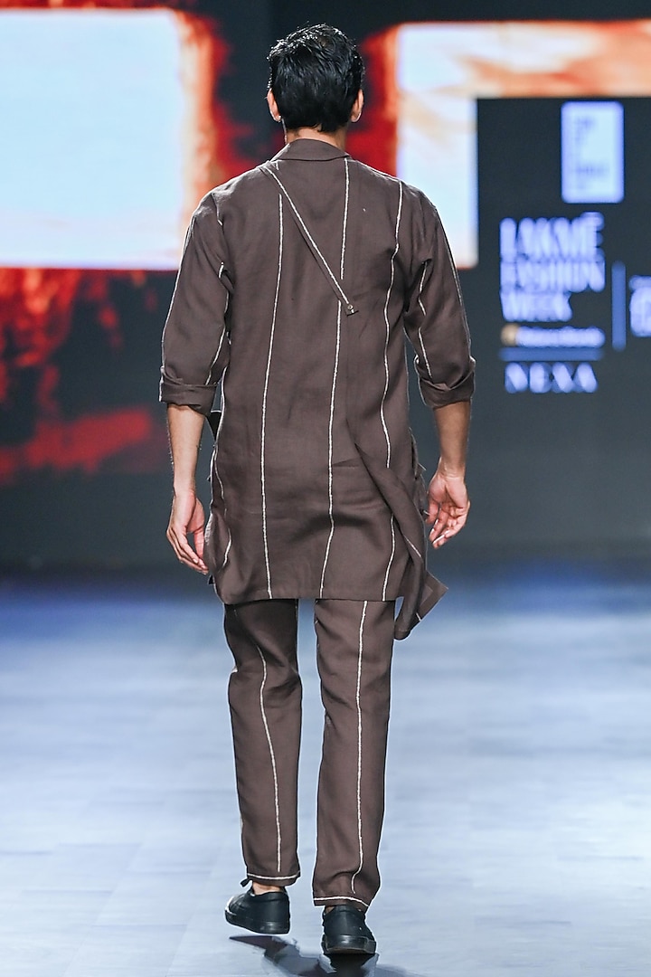 Brown Linen Asymmetric Jacket Set by Son Of A Noble SNOB Men at Pernia's Pop Up Shop