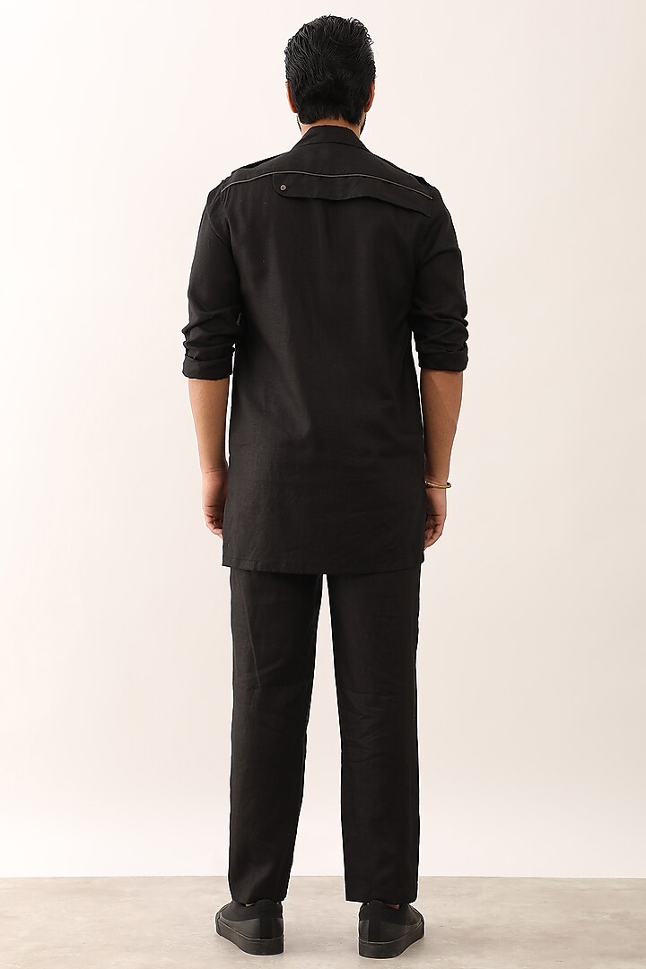 Black Linen Textured Co-Ord Set by Son Of A Noble SNOB Men at Pernia's Pop Up Shop