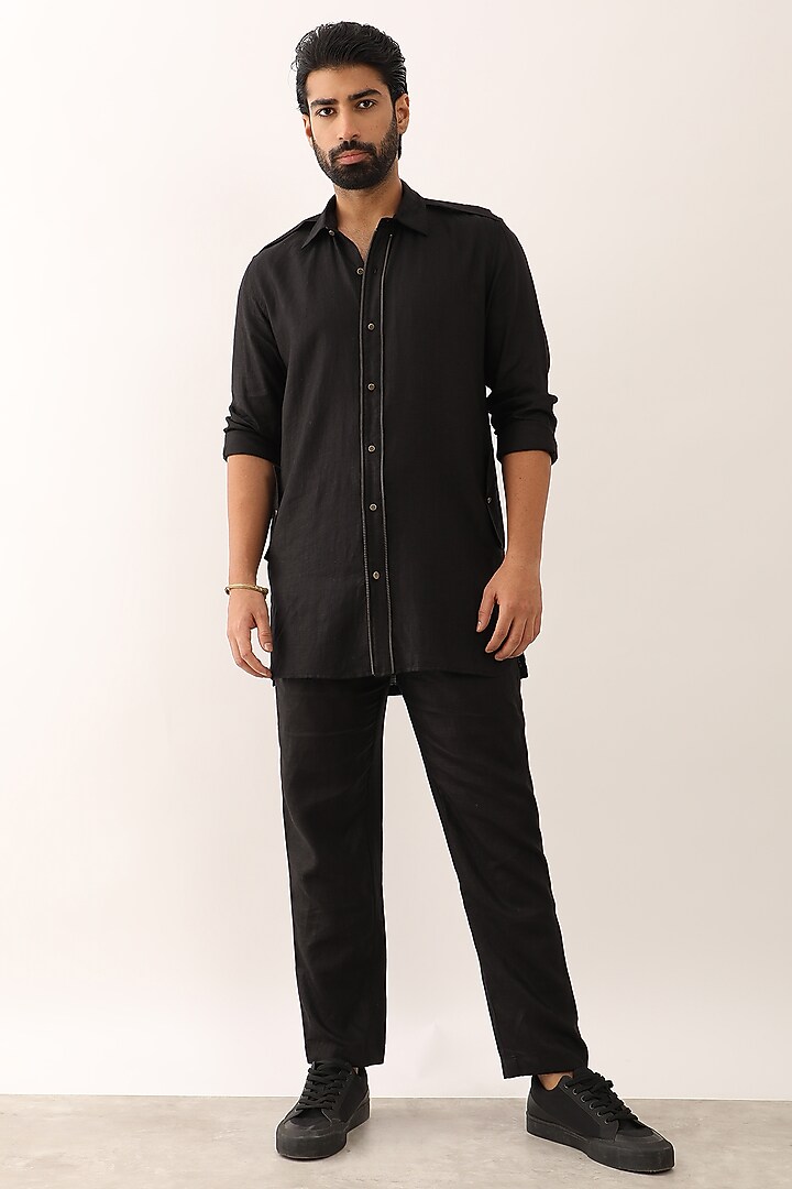 Black Linen Textured Co-Ord Set by Son Of A Noble SNOB Men at Pernia's Pop Up Shop