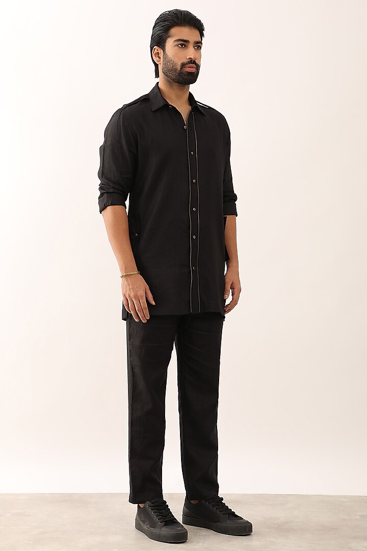 Black Linen Textured Co-Ord Set by Son Of A Noble SNOB Men at Pernia's Pop Up Shop