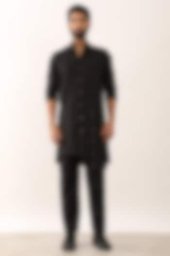 Black Linen Asymmetric Co-Ord Set by Son Of A Noble SNOB Men at Pernia's Pop Up Shop