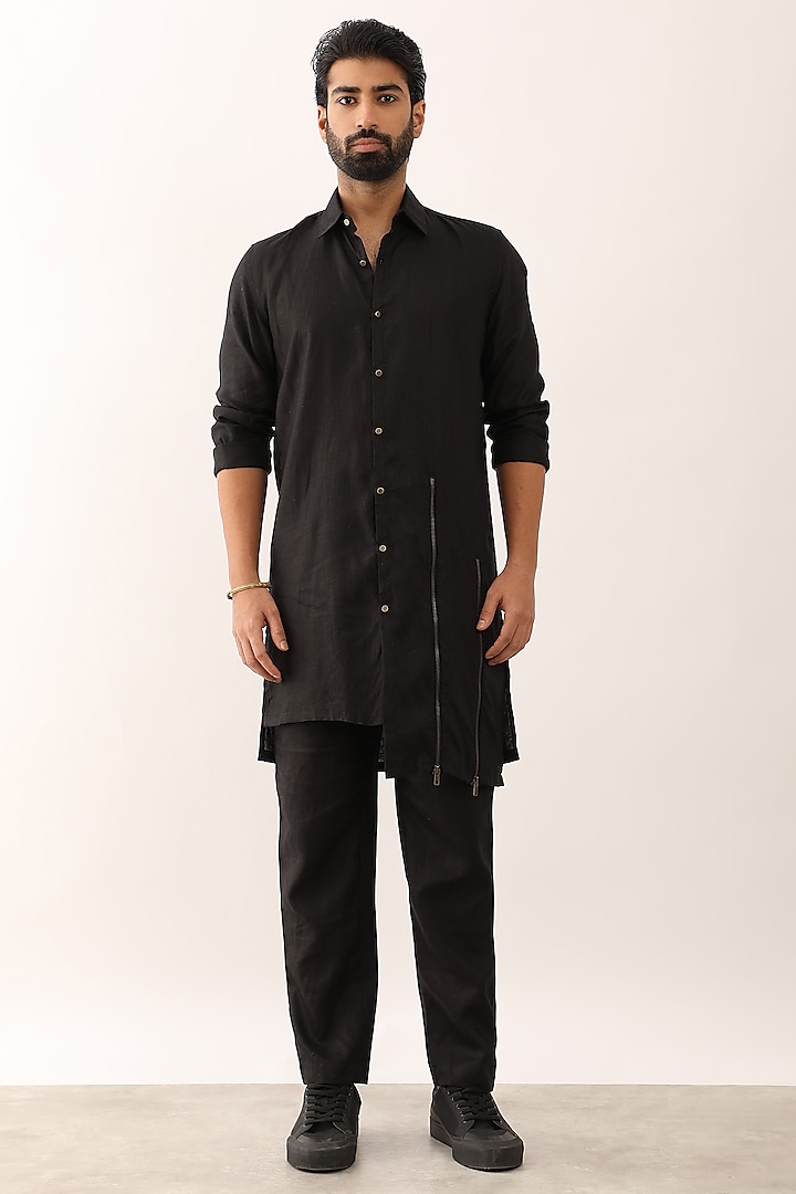 Black Linen Asymmetric Co-Ord Set by Son Of A Noble SNOB Men at Pernia's Pop Up Shop