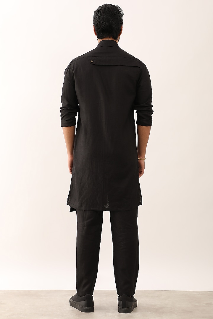Black Linen Asymmetric Co-Ord Set by Son Of A Noble SNOB Men at Pernia's Pop Up Shop