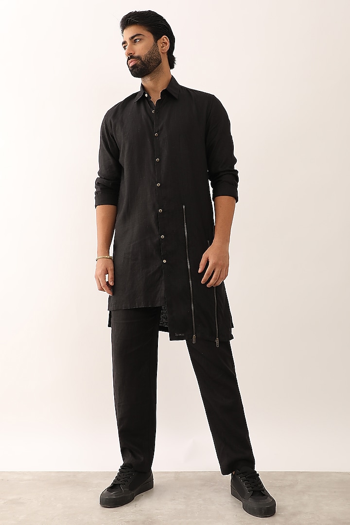 Black Linen Asymmetric Co-Ord Set by Son Of A Noble SNOB Men at Pernia's Pop Up Shop