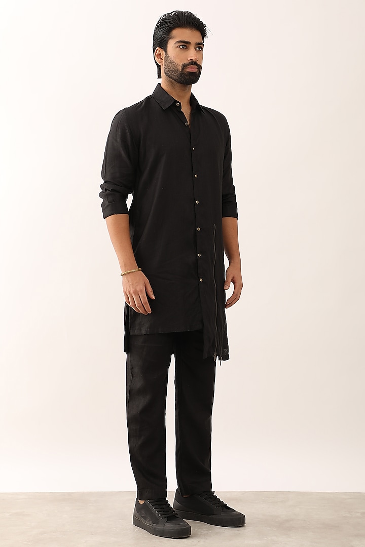 Black Linen Asymmetric Co-Ord Set by Son Of A Noble SNOB Men at Pernia's Pop Up Shop