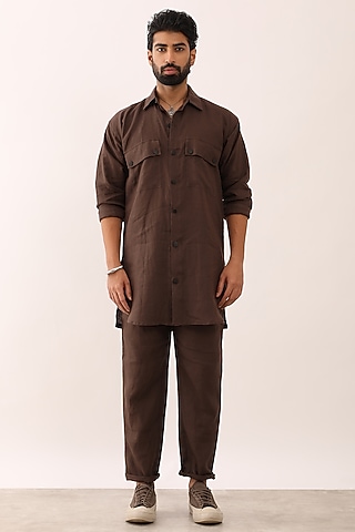 Brown Linen Co-Ord Set by Son Of A Noble SNOB Men