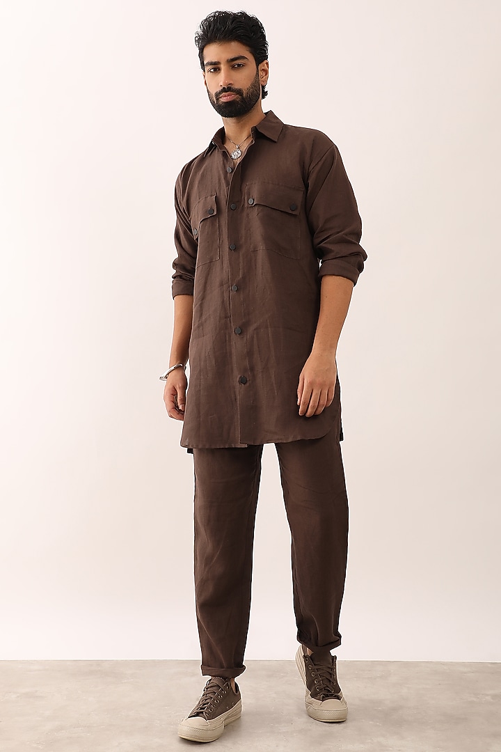 Brown Linen Co-Ord Set by Son Of A Noble SNOB Men at Pernia's Pop Up Shop